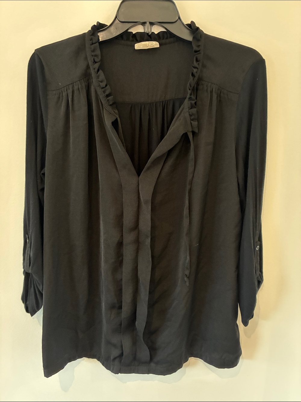 Meadow Rue Black Ruffled Tie-Front Tunic